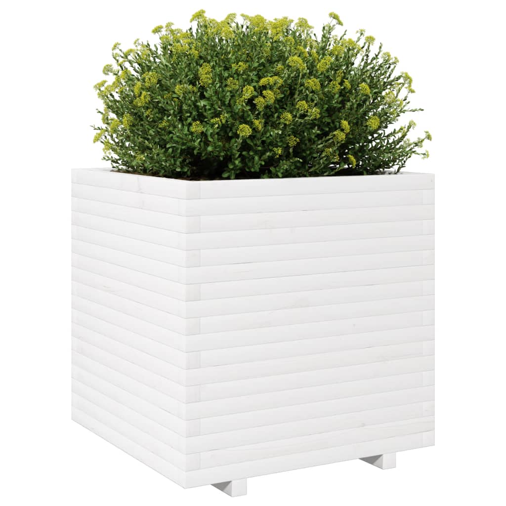 Jardiniera de gradina, alb, 70x70x72,5 cm, lemn masiv de pin — imaginea 4