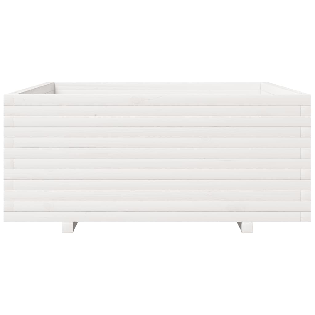Jardiniera de gradina, alb, 110x110x49,5 cm, lemn masiv de pin — imaginea 5