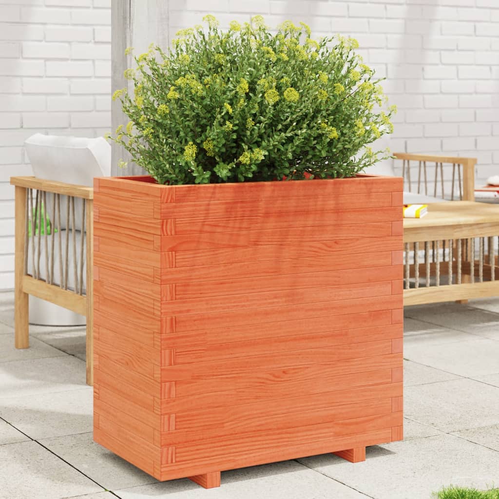 Jardiniera gradina, maro ceruit, 70x40x72,5 cm, lemn masiv pin — imaginea 2