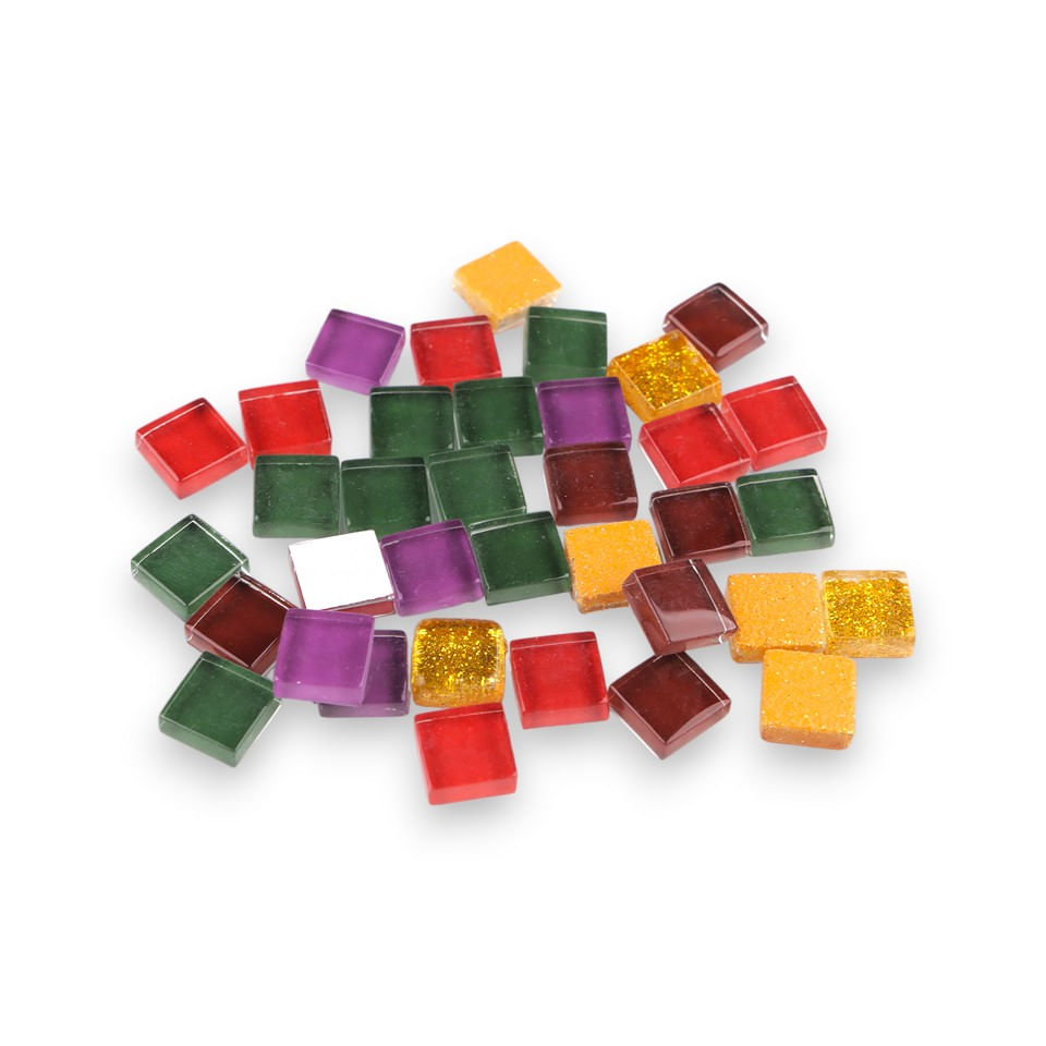 Set 35 pietre decorative de mozaic din sticla Crisalida, 10 x 10 mm, Verde inchis