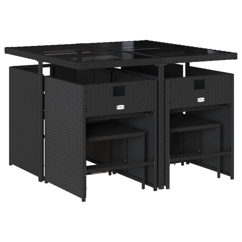 Set mobilier de gradina cu perne, 9 piese, negru, poliratan — imaginea 3