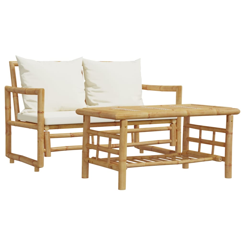 Set canapea de gradina din 2 piese, cu perne, bambus