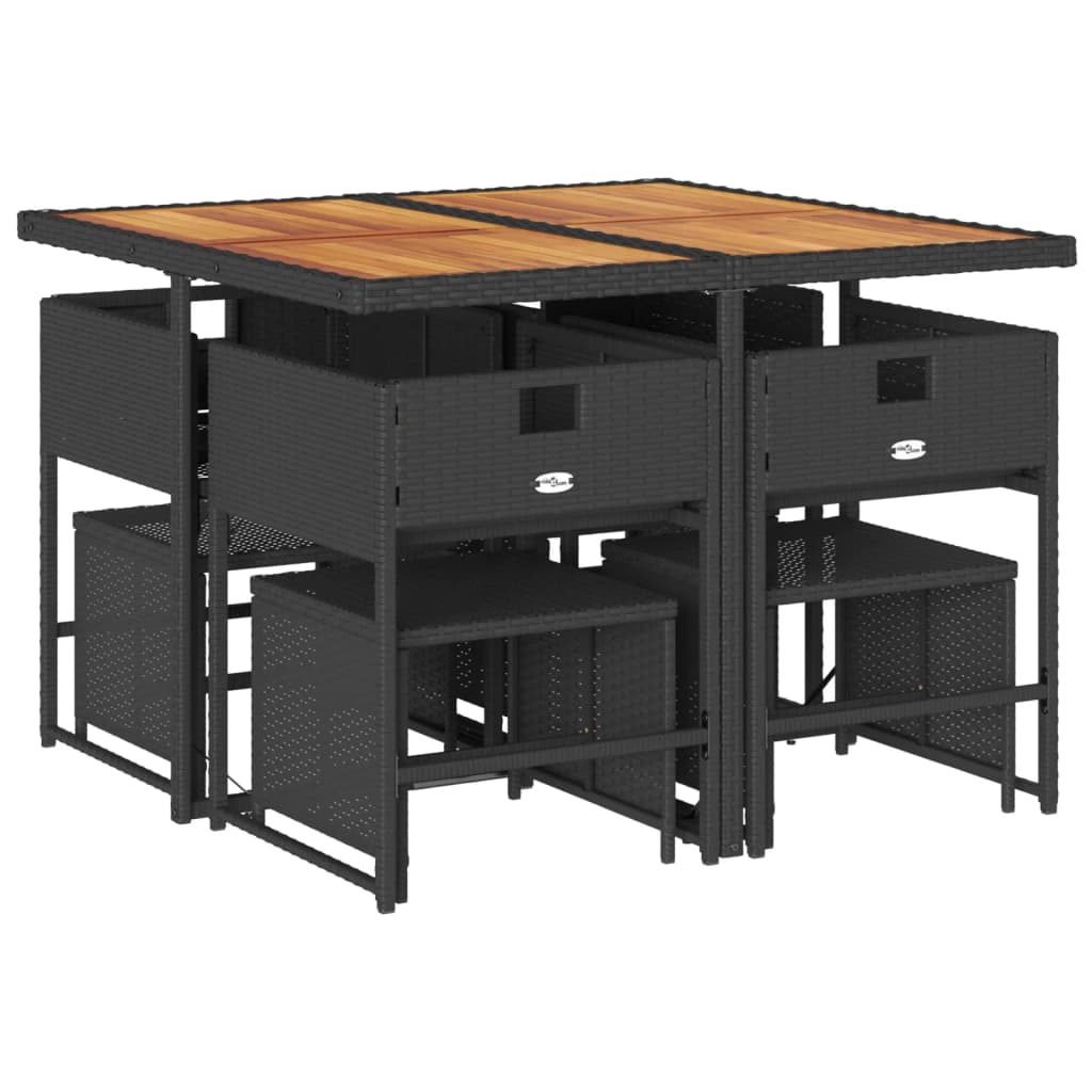 Set mobilier de gradina cu perne, 9 piese, negru, poliratan — imaginea 4