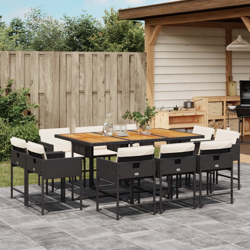 Set mobilier de exterior cu perne, 11 piese, negru, poliratan — imaginea 2
