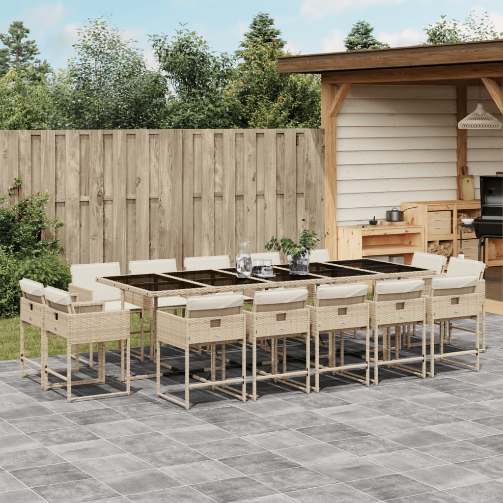 Set mobilier de gradina cu perne, 15 piese, bej, poliratan — imaginea 2
