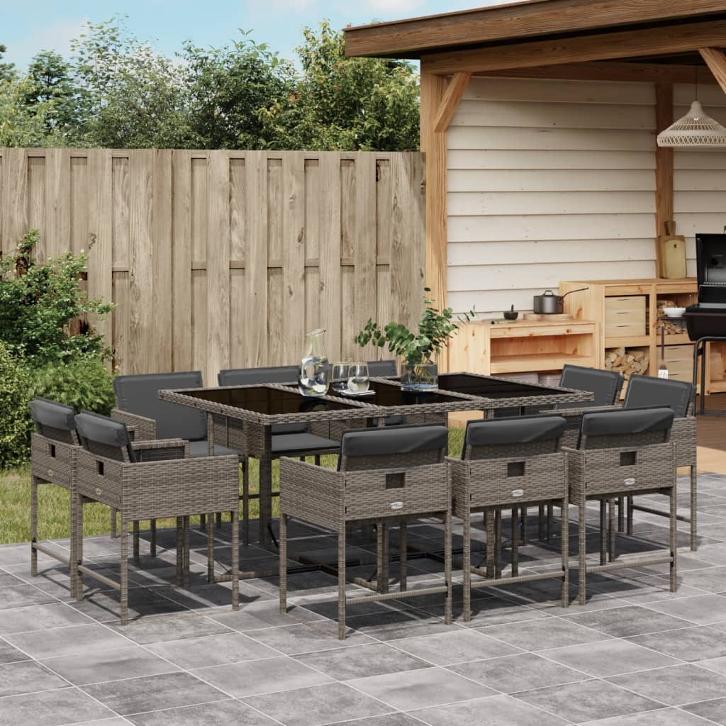Set mobilier de gradina cu perne, 11 piese, gri, poliratan — imaginea 2
