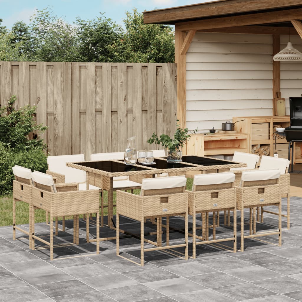 Set mobilier de gradina cu perne, 11 piese, bej, poliratan — imaginea 2