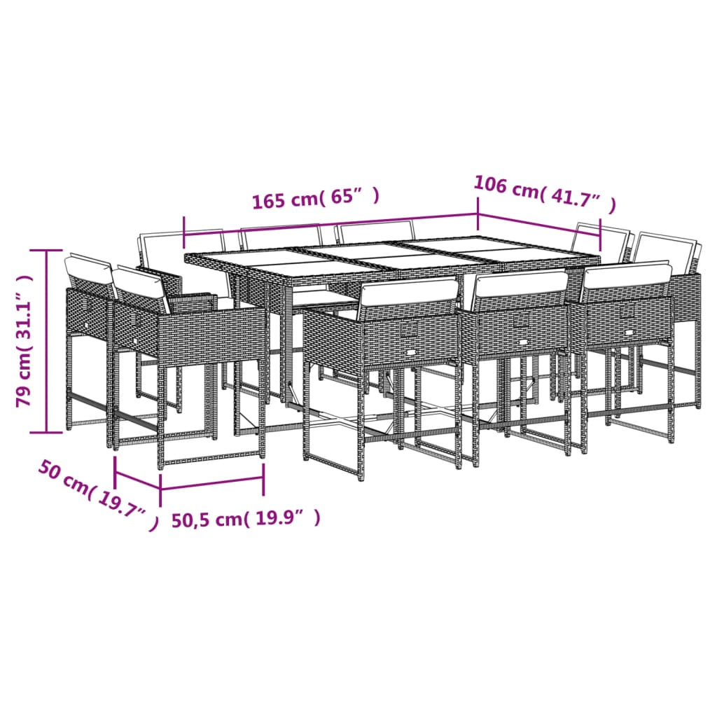 Set mobilier de gradina cu perne, 11 piese, bej, poliratan — imaginea 8