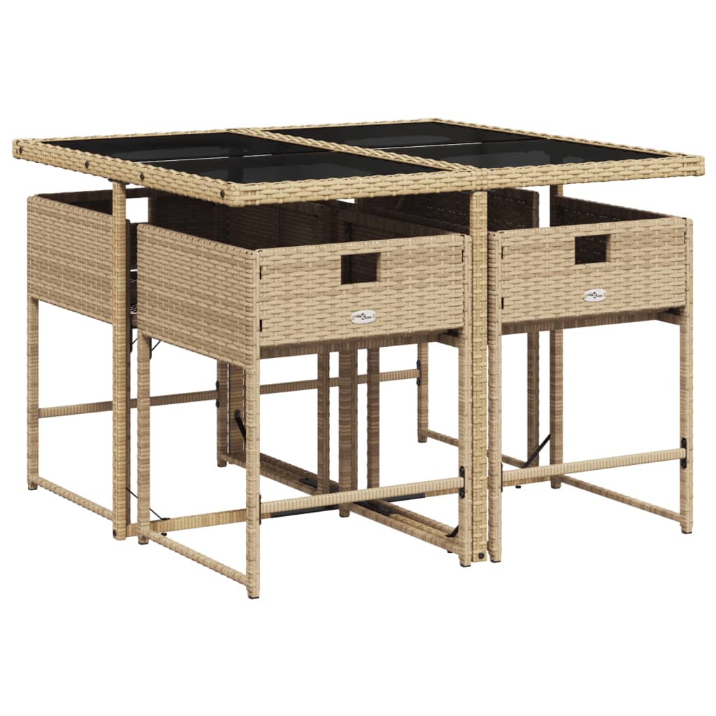 Set mobilier pentru gradina, 5 piese, cu perne, bej, poliratan — imaginea 4