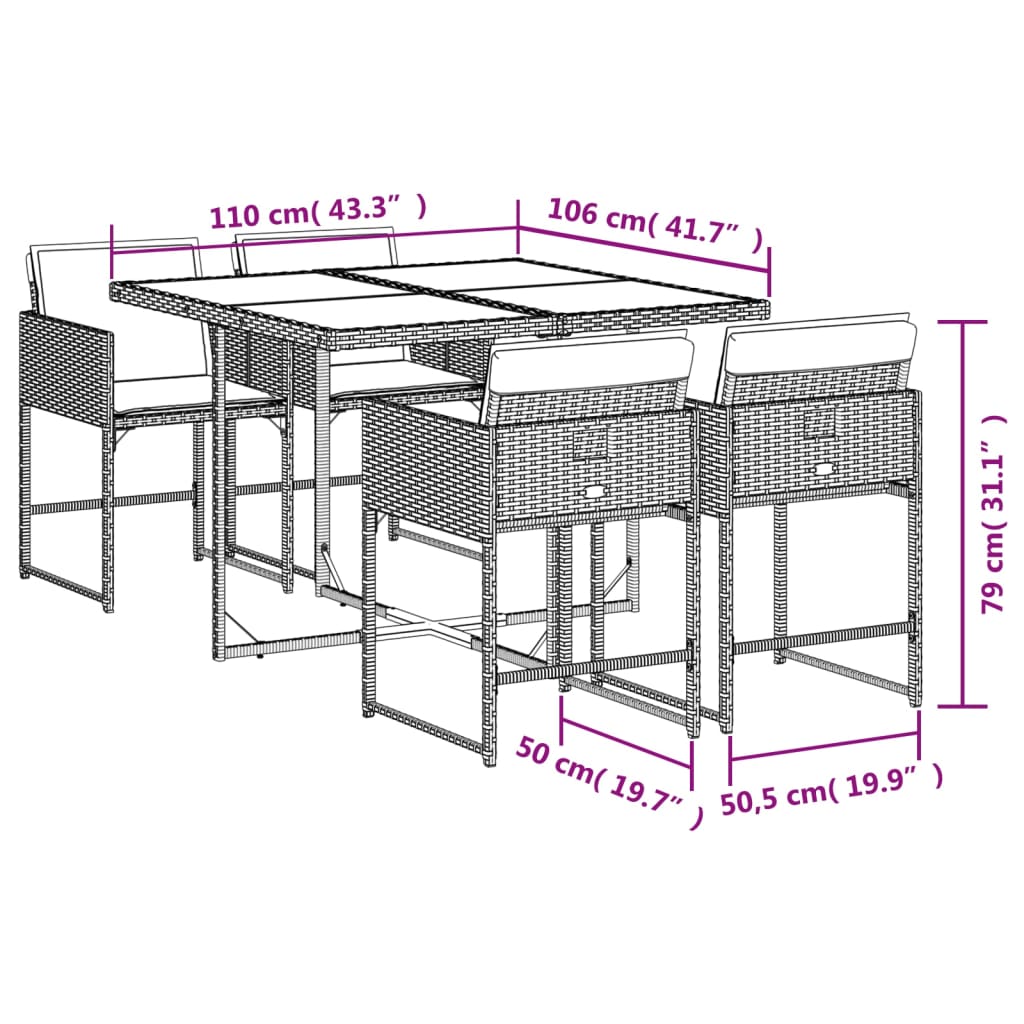 Set mobilier pentru gradina, 5 piese, cu perne, bej, poliratan — imaginea 9