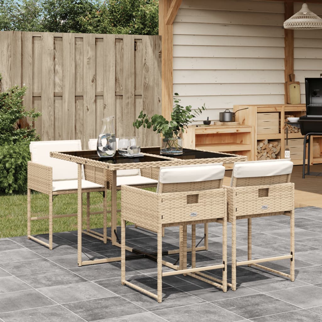 Set mobilier de gradina cu perne, 5 piese, bej, poliratan — imaginea 2