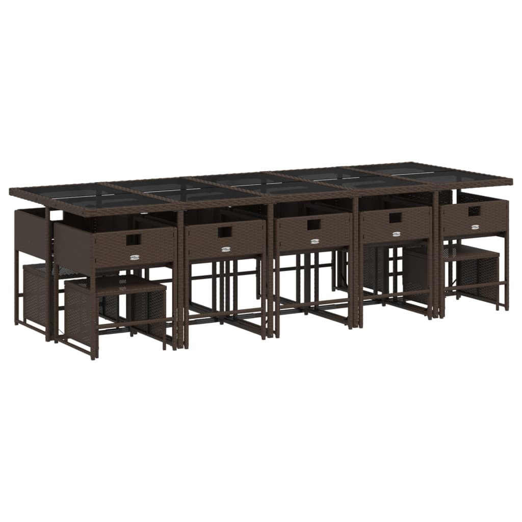 Set mobilier de gradina cu perne, 15 piese, maro, poliratan — imaginea 4