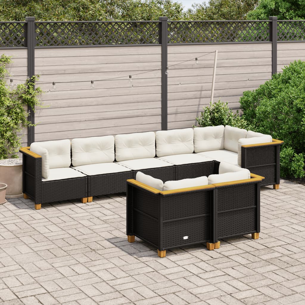 Set mobilier de gradina cu perne, 8 piese, negru, poliratan — imaginea 2