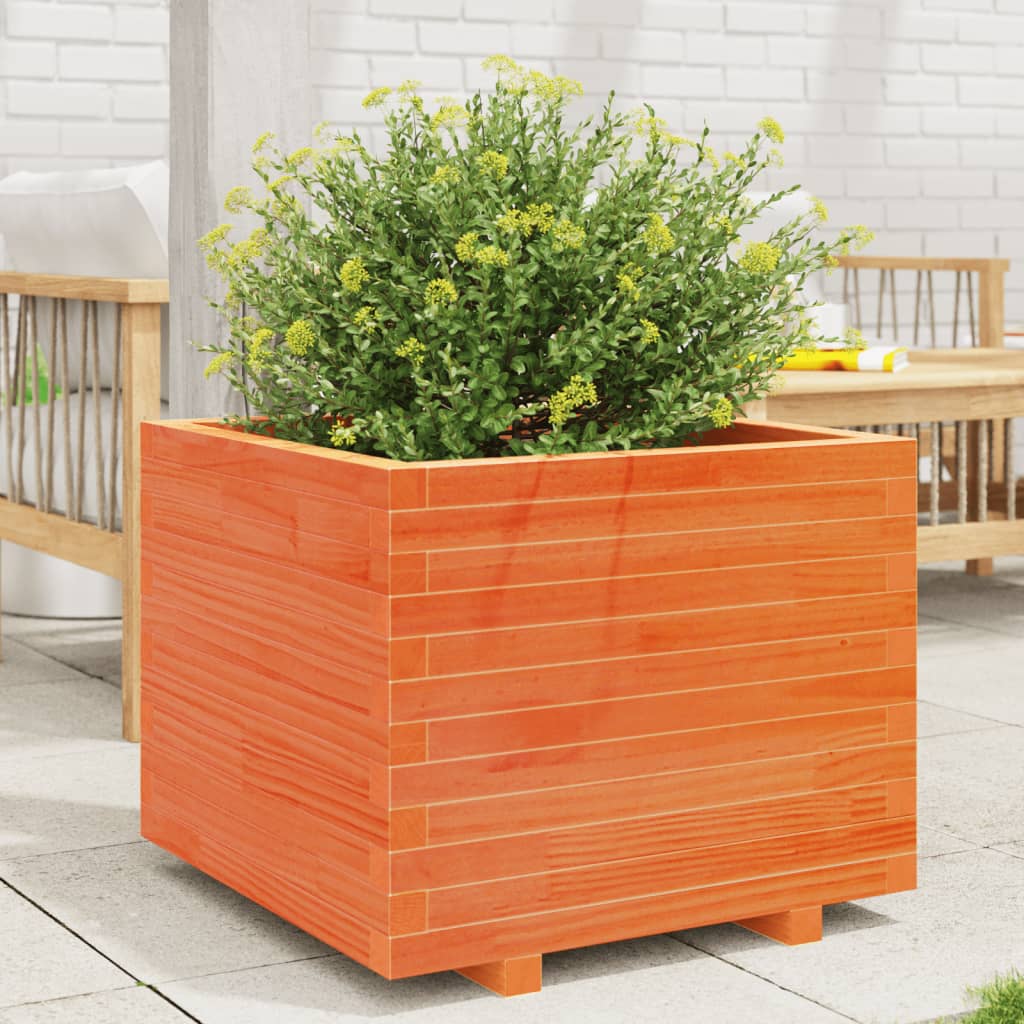 Jardiniera gradina, maro ceruit, 60x60x49,5 cm, lemn masiv pin — imaginea 2