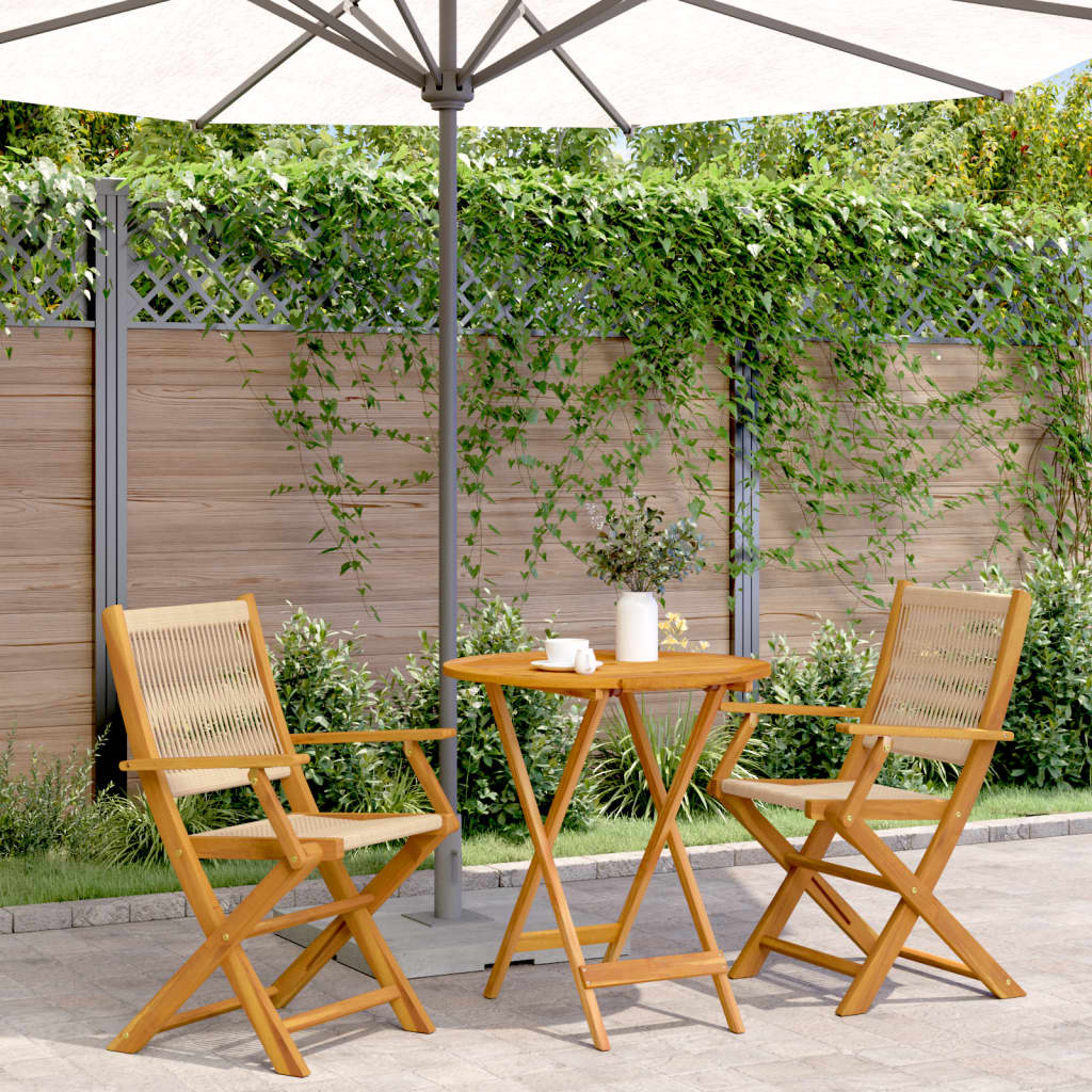Set mobilier bistro, 3 piese, bej, polipropilena si lemn masiv — imaginea 2