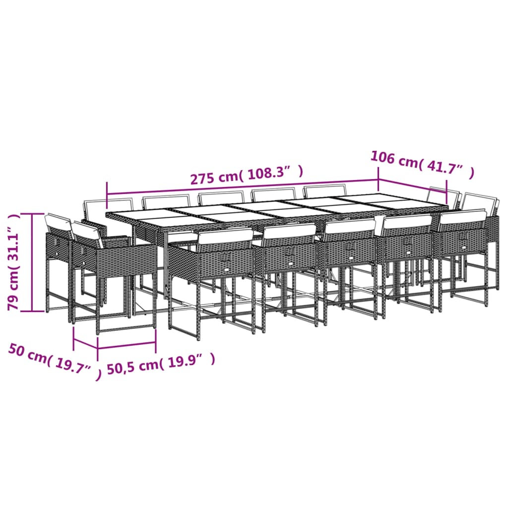 Set mobilier gradina cu perne, 15 piese, bej combinat poliratan — imaginea 8
