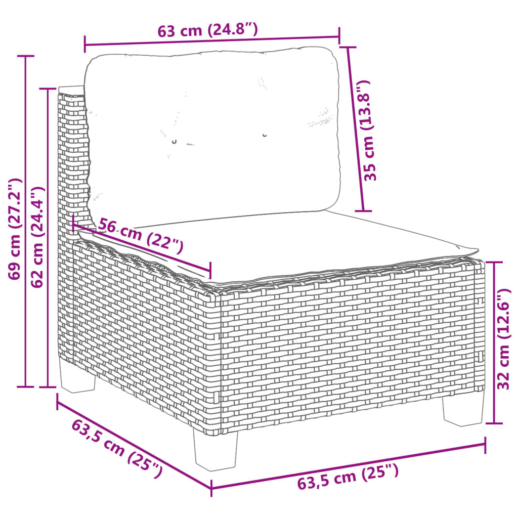 Set mobilier de gradina cu perne, 6 piese, negru, poliratan — imaginea 9