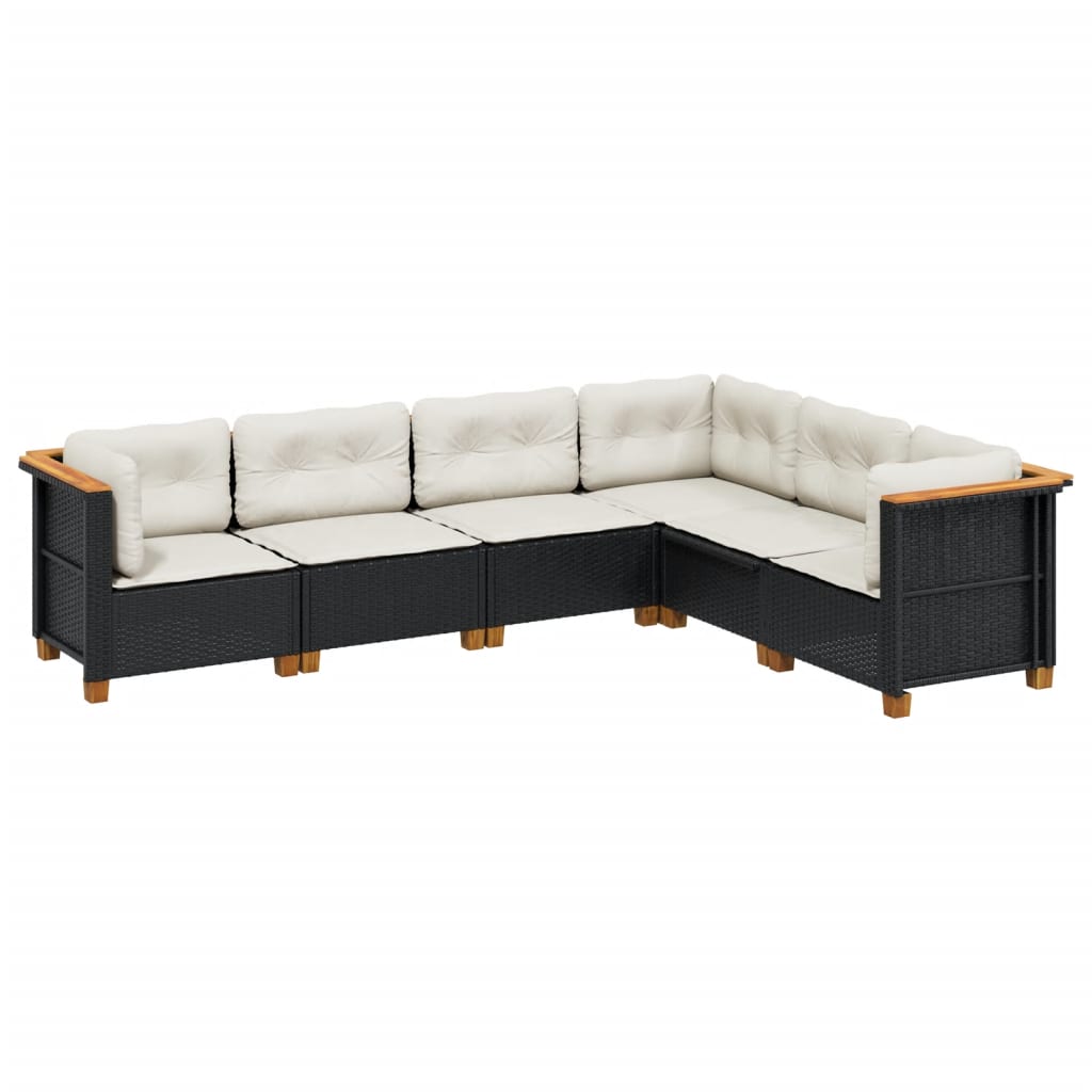 Set mobilier de gradina cu perne, 6 piese, negru, poliratan