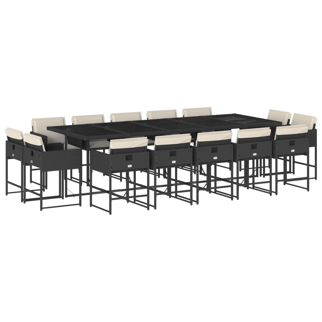 Set mobilier de gradina cu perne, 15 piese, negru, poliratan