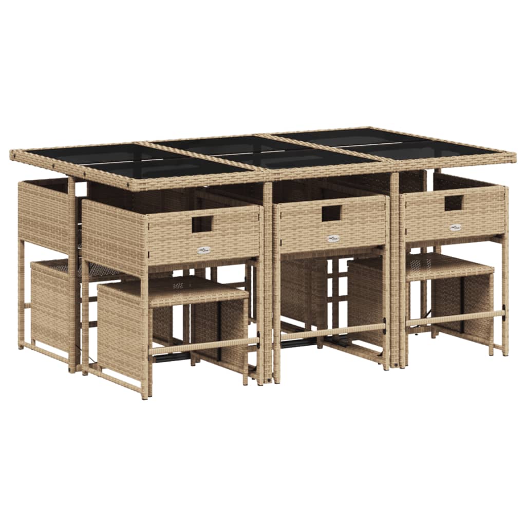 Set mobilier de gradina cu perne, 11 piese, bej, poliratan — imaginea 5
