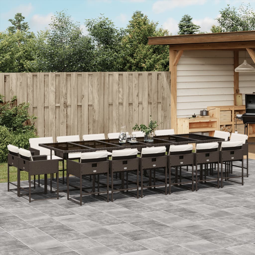 Set mobilier de gradina cu perne, 17 piese, maro, poliratan — imaginea 2