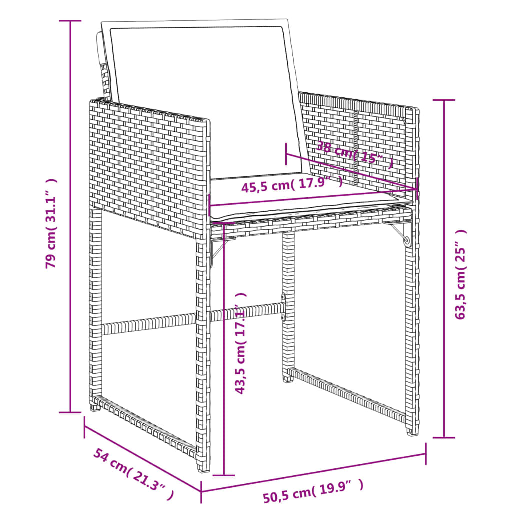 Set mobilier de gradina cu perne, 17 piese, maro, poliratan — imaginea 9