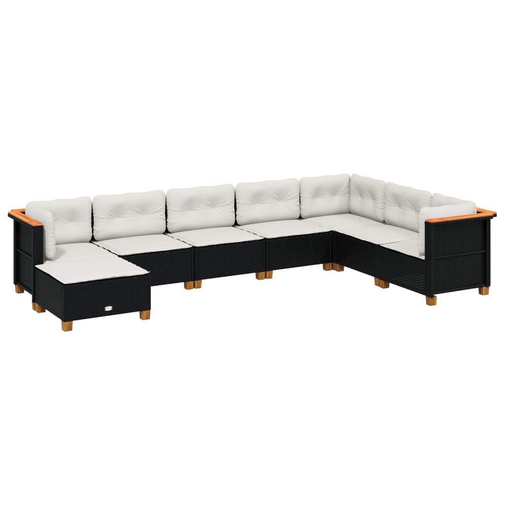 Set mobilier de gradina cu perne, 8 piese, negru, poliratan