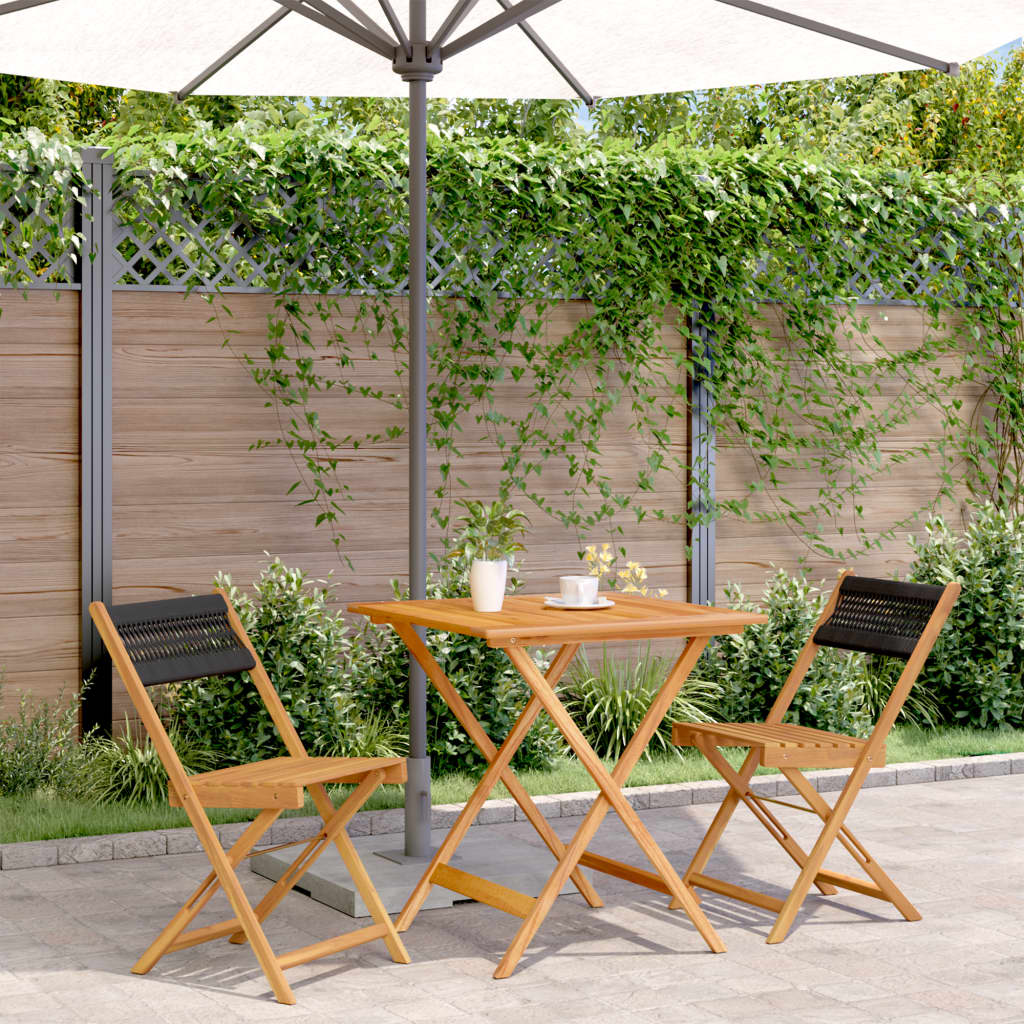 Set mobilier bistro, 3 piese, negru, polipropilena lemn masiv — imaginea 2