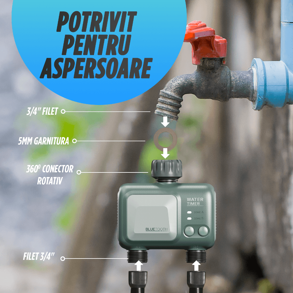 Programator pentru irigare/udare Nivazo® WaterMaster HCT-626, adaptor Wifi, functioneaza Wifi si Bluetooth, 2 moduri