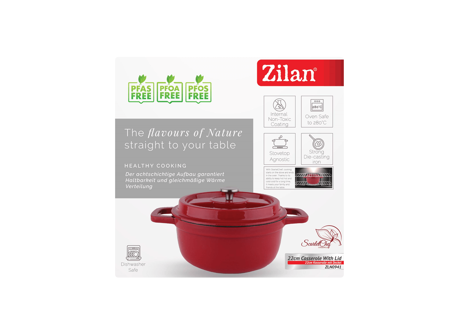 Oala Zilan ZLN0941, fier turnat sub presiune puternica, 2.6L, Diametru 22 cm, Compatibila cuptor, masina de spalat vase — imaginea 2