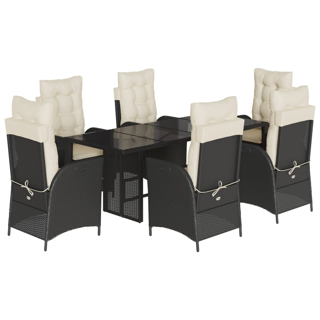 Set mobilier de gradina cu perne, 7 piese, negru, poliratan