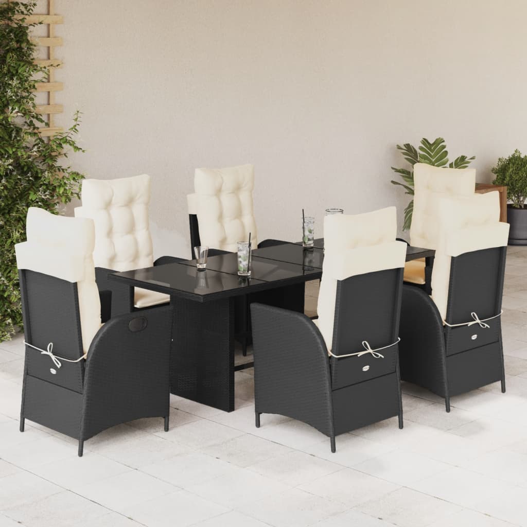 Set mobilier de gradina cu perne, 7 piese, negru, poliratan — imaginea 2