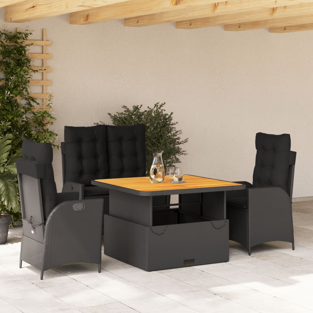 Set mobilier de gradina cu perne, 4 piese, negru, poliratan — imaginea 2