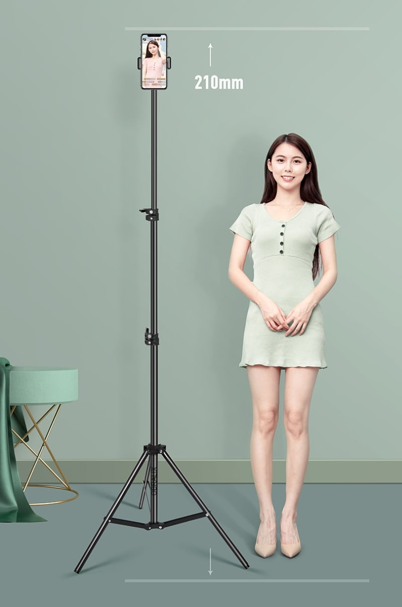 Trepied Telescopic, Pentru Telefon/Camera Foto, Telecomanda Bluetooth, Rotire 360°, H68-210cm, Husa, Aluminiu, OBRALIX® - 3 | YEO