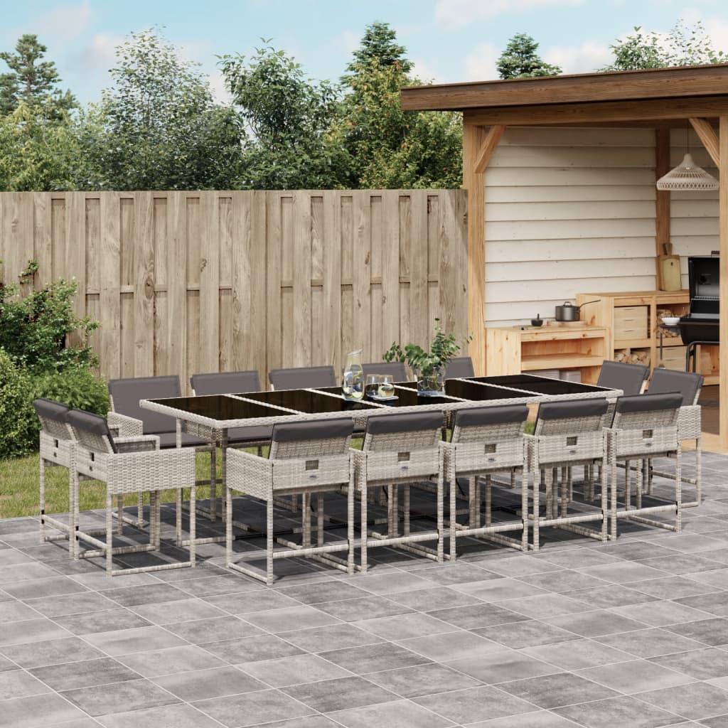 Set mobilier de gradina cu perne 15 piese gri deschis poliratan — imaginea 2