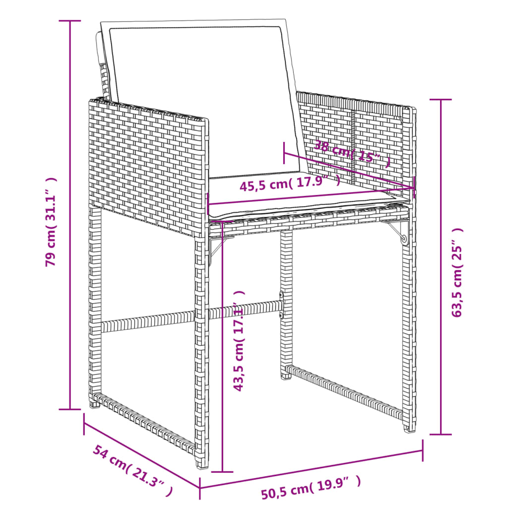 Set mobilier de gradina cu perne 15 piese gri deschis poliratan — imaginea 9