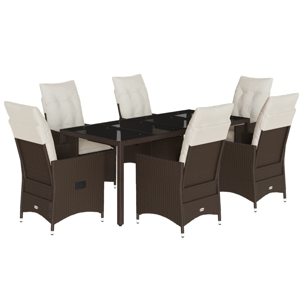 Set mobilier de gradina cu perne, 7 piese, maro, poliratan
