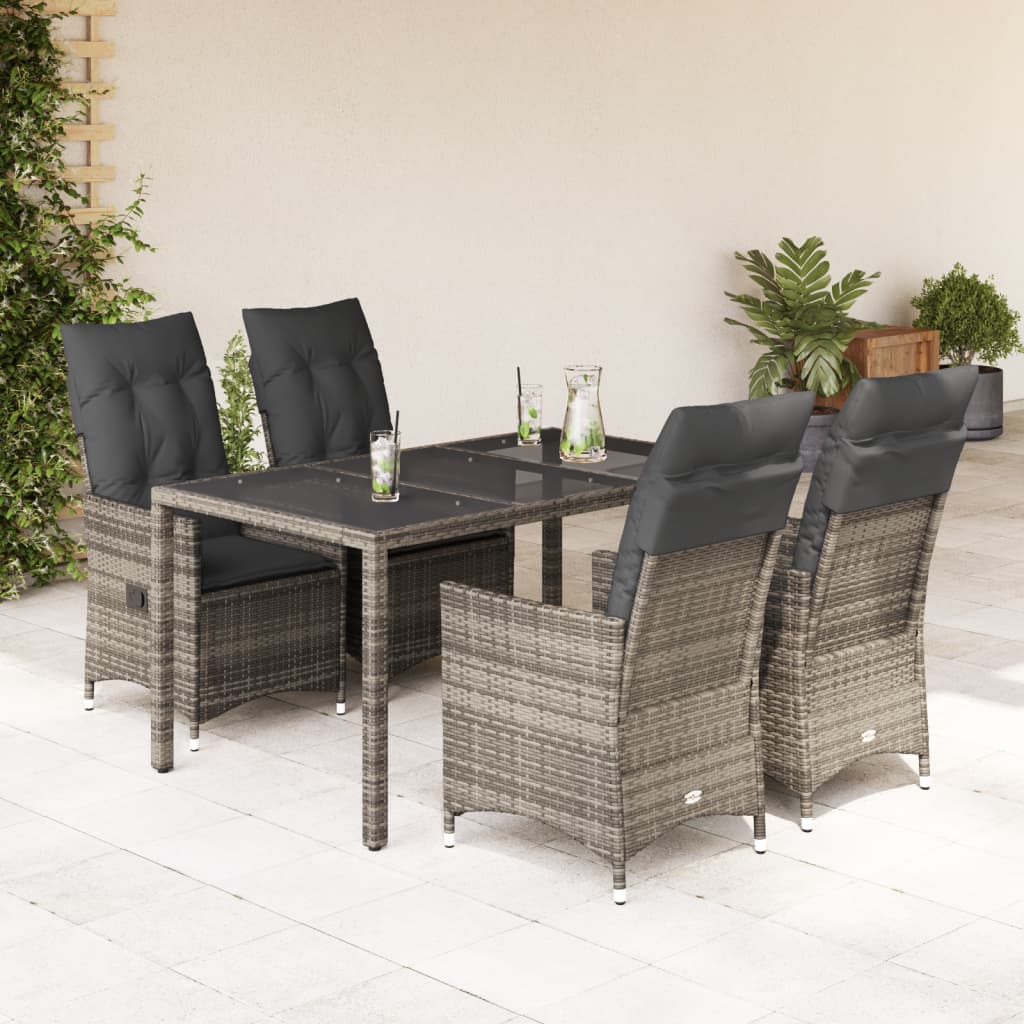 Set mobilier de gradina cu perne, 5 piese, gri, poliratan — imaginea 2