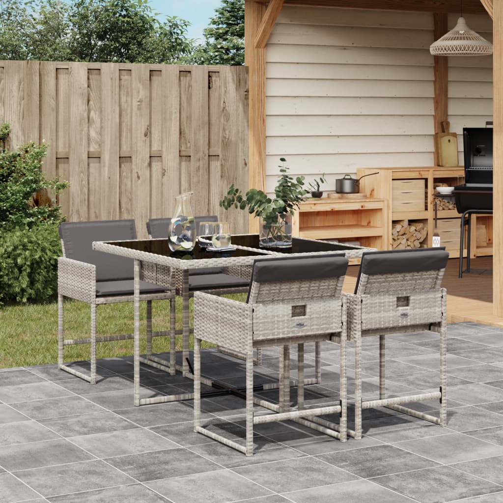 Set mobilier de gradina cu perne, 5 piese gri deschis poliratan — imaginea 2