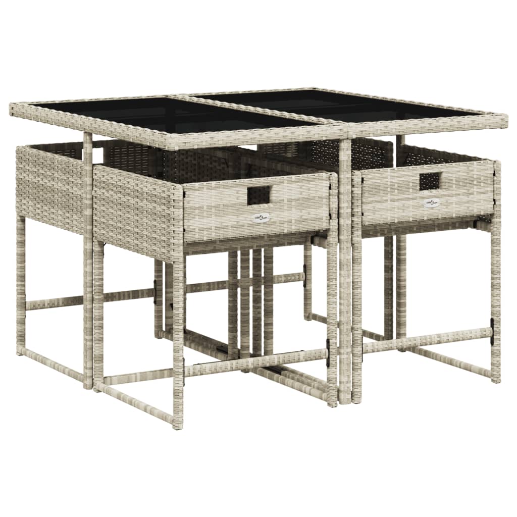 Set mobilier de gradina cu perne, 5 piese gri deschis poliratan — imaginea 3