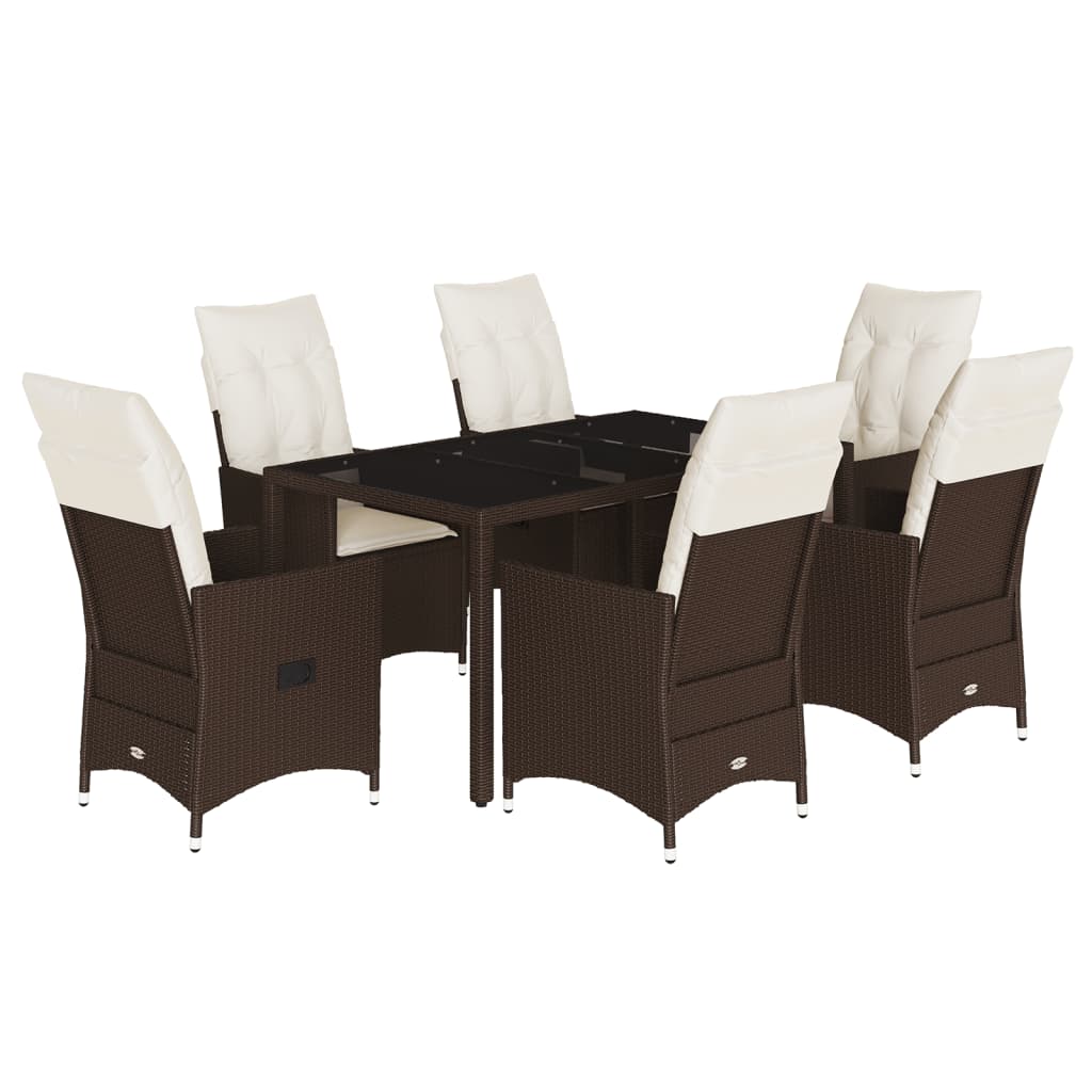 Set mobilier de gradina cu perne, 7 piese, maro, poliratan