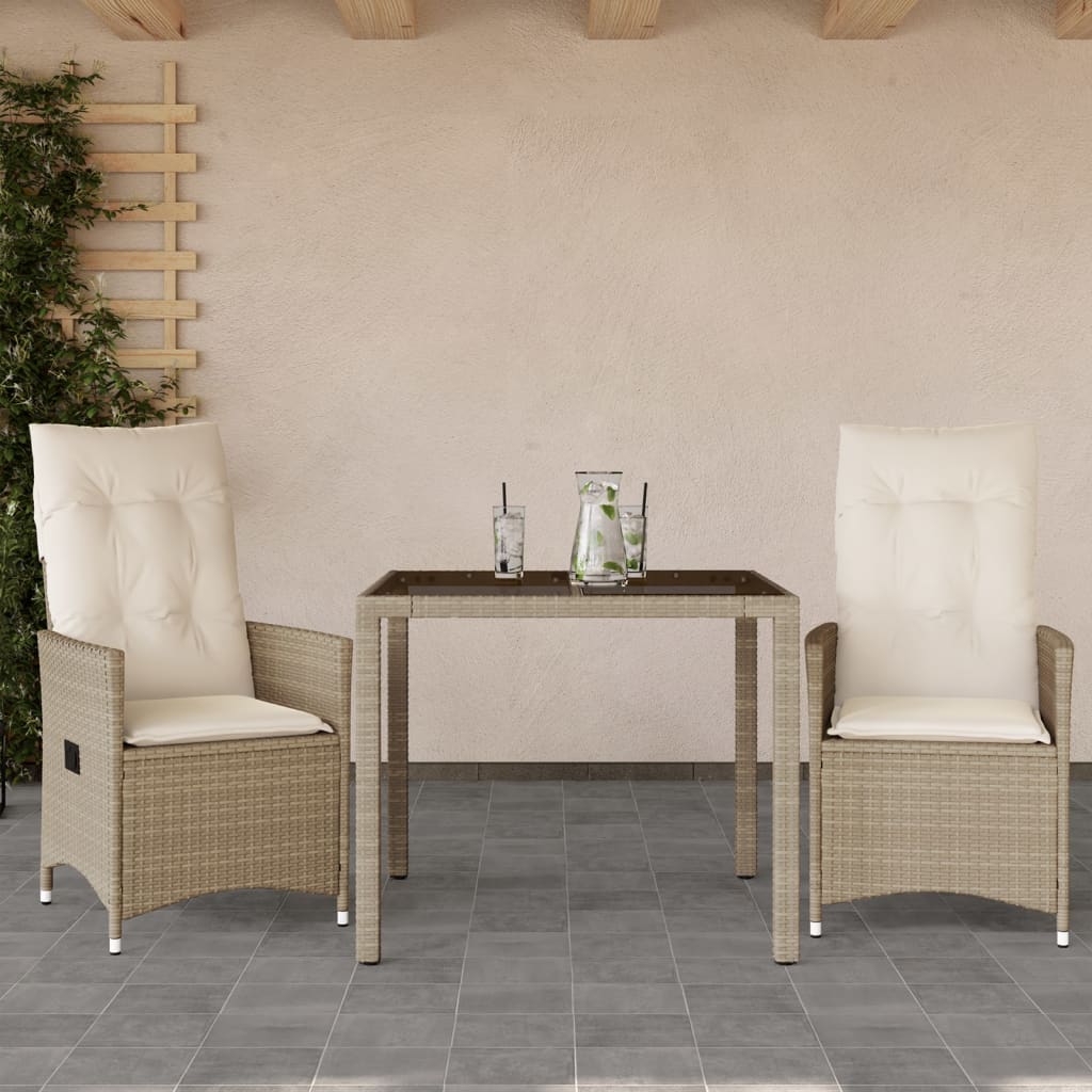 Set bistro cu perne, 3 piese, bej, poliratan — imaginea 2