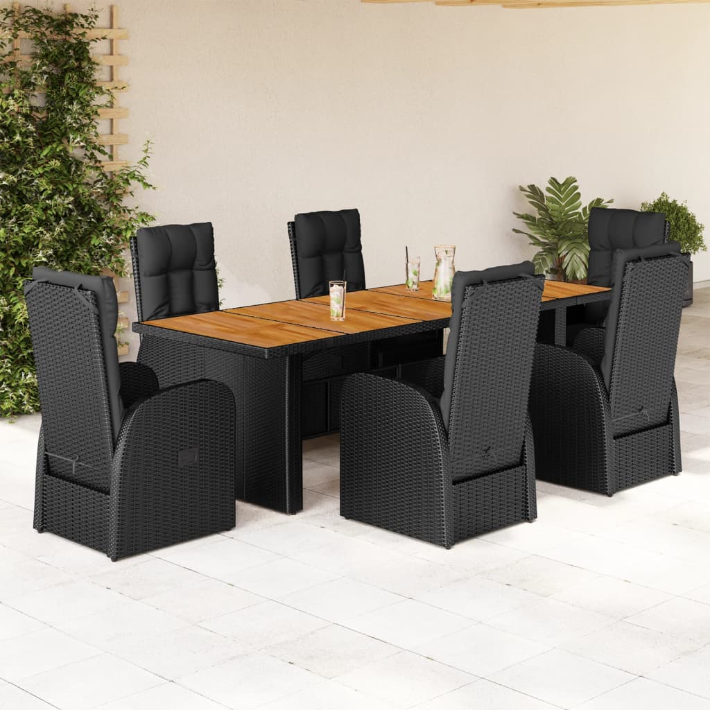 Set mobilier de gradina cu perne, 7 piese, negru, poliratan — imaginea 2