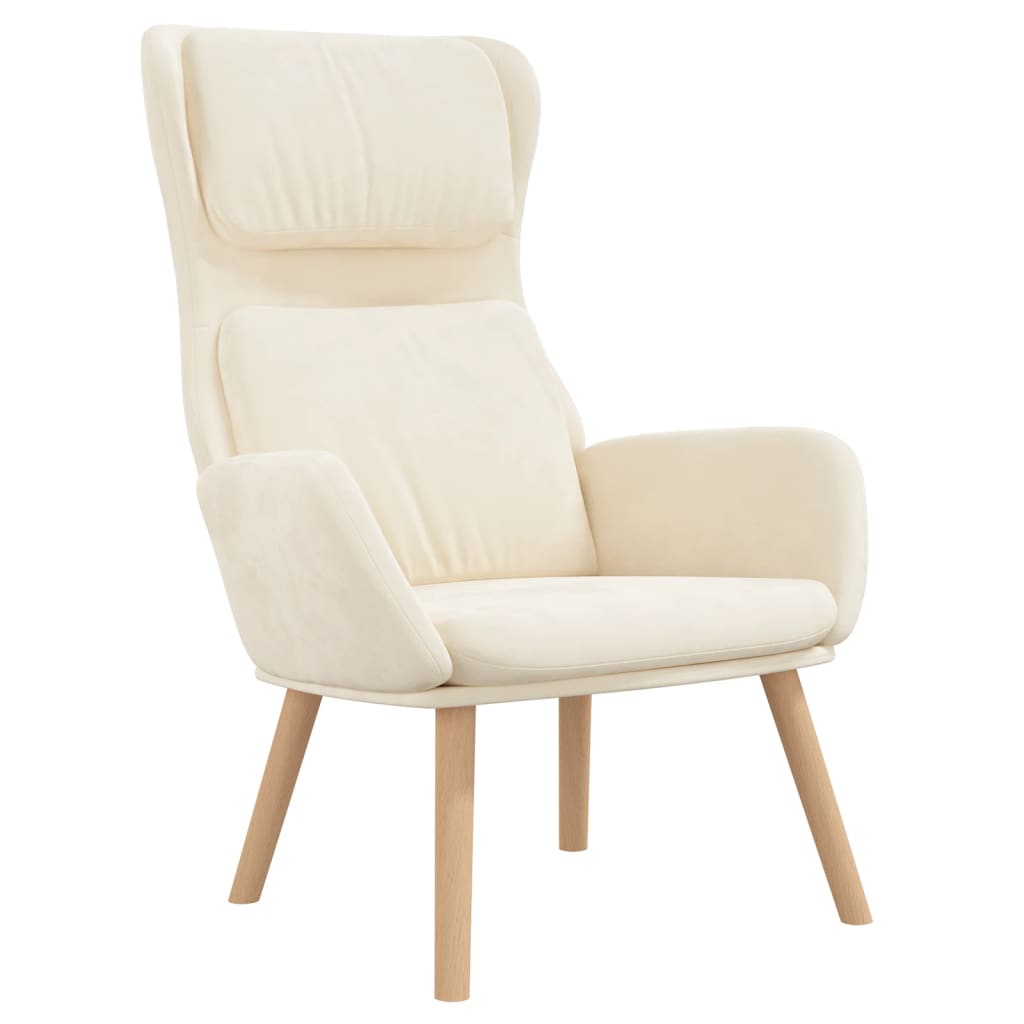 Fotoliu de relaxare cu taburet, alb crem, catifea — imaginea 4
