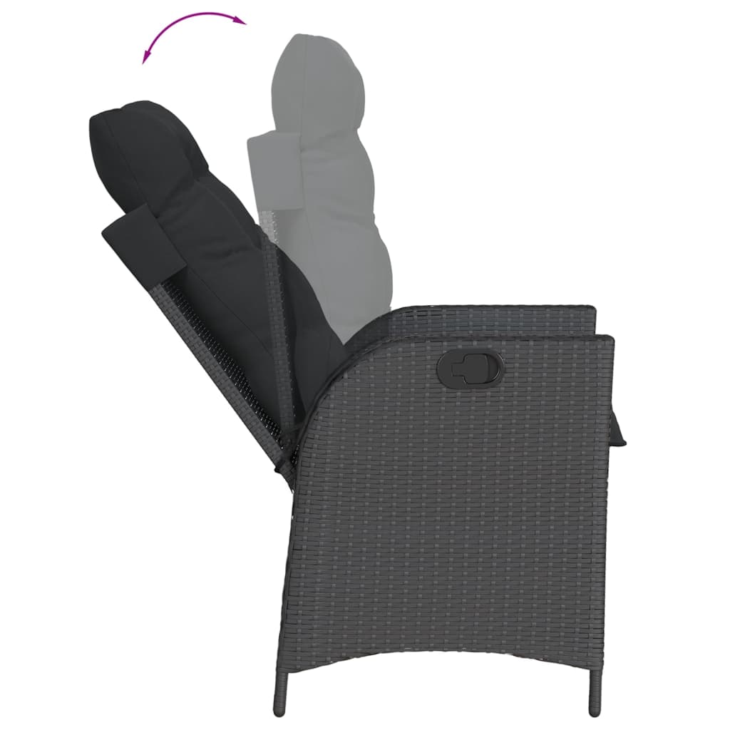 Set mobilier de gradina cu perne, 5 piese, negru, poliratan — imaginea 4