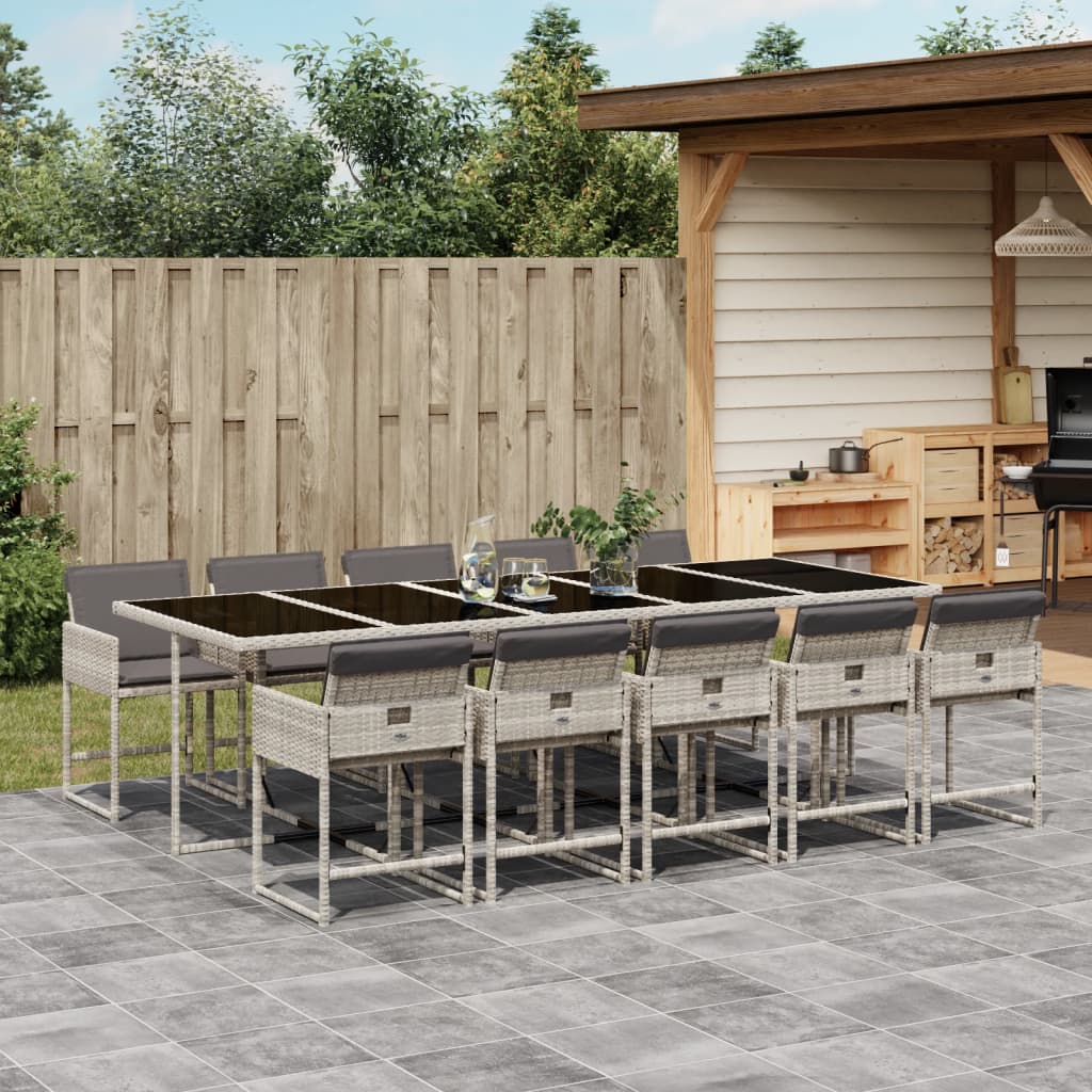 Set mobilier de gradina cu perne 11 piese gri deschis poliratan — imaginea 2