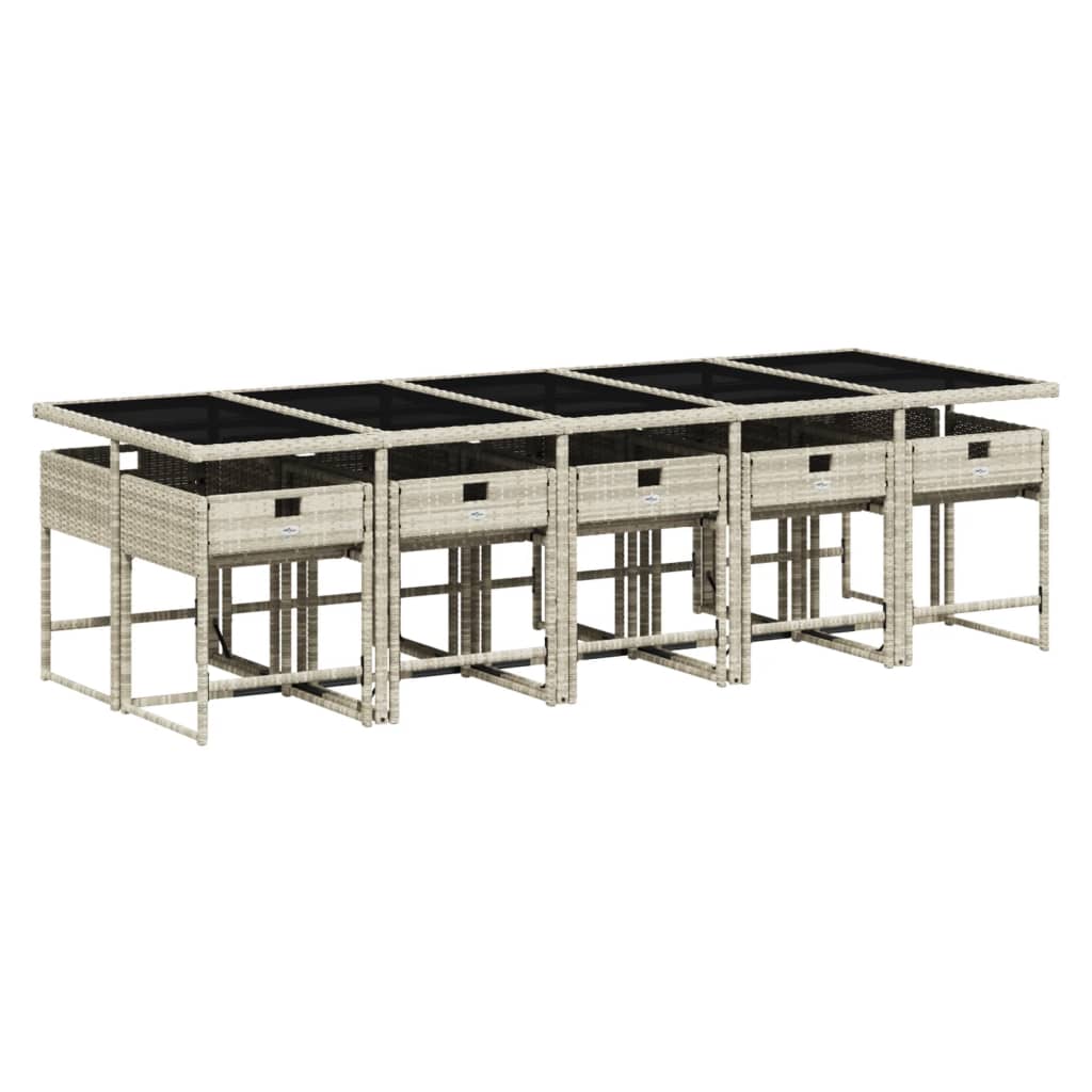 Set mobilier de gradina cu perne 11 piese gri deschis poliratan — imaginea 4