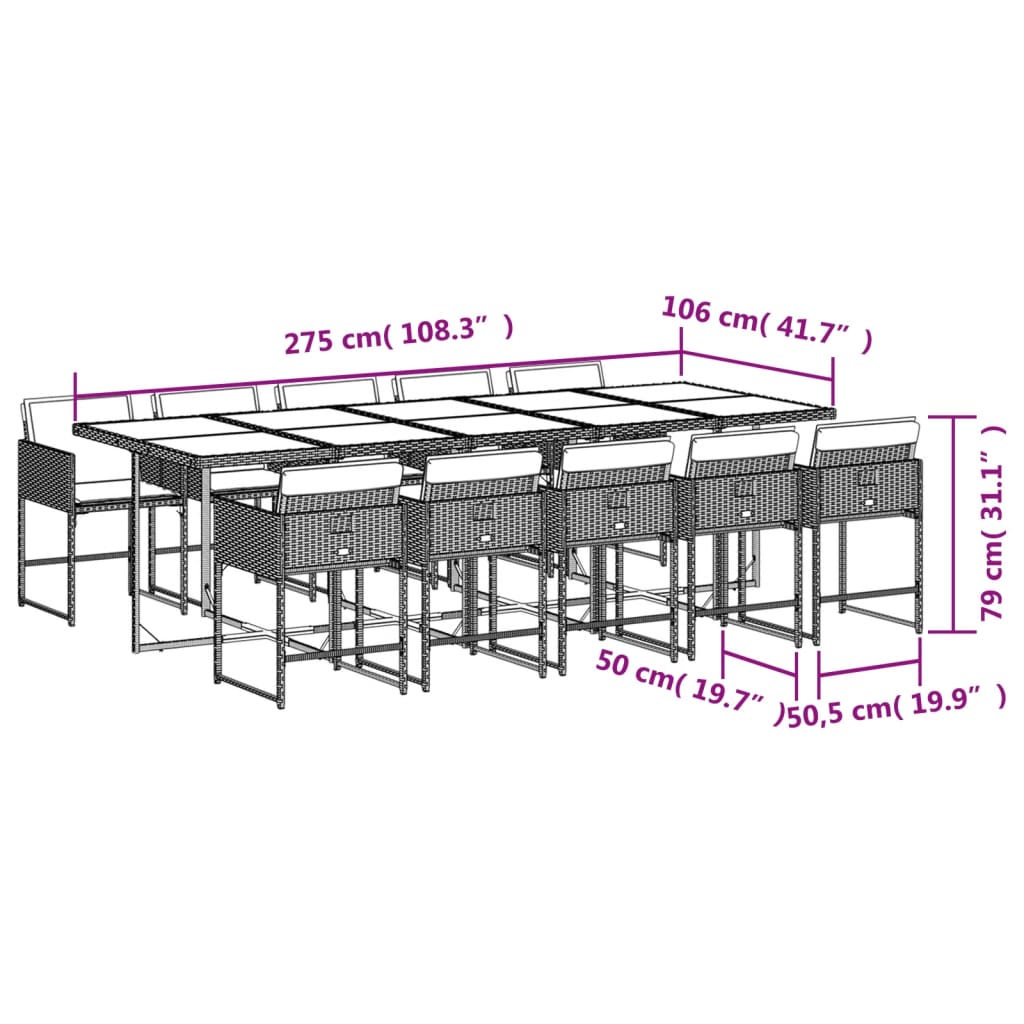 Set mobilier de gradina cu perne 11 piese gri deschis poliratan — imaginea 9