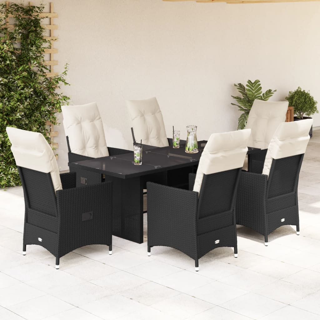 Set mobilier de gradina cu perne, 7 piese, negru, poliratan — imaginea 2