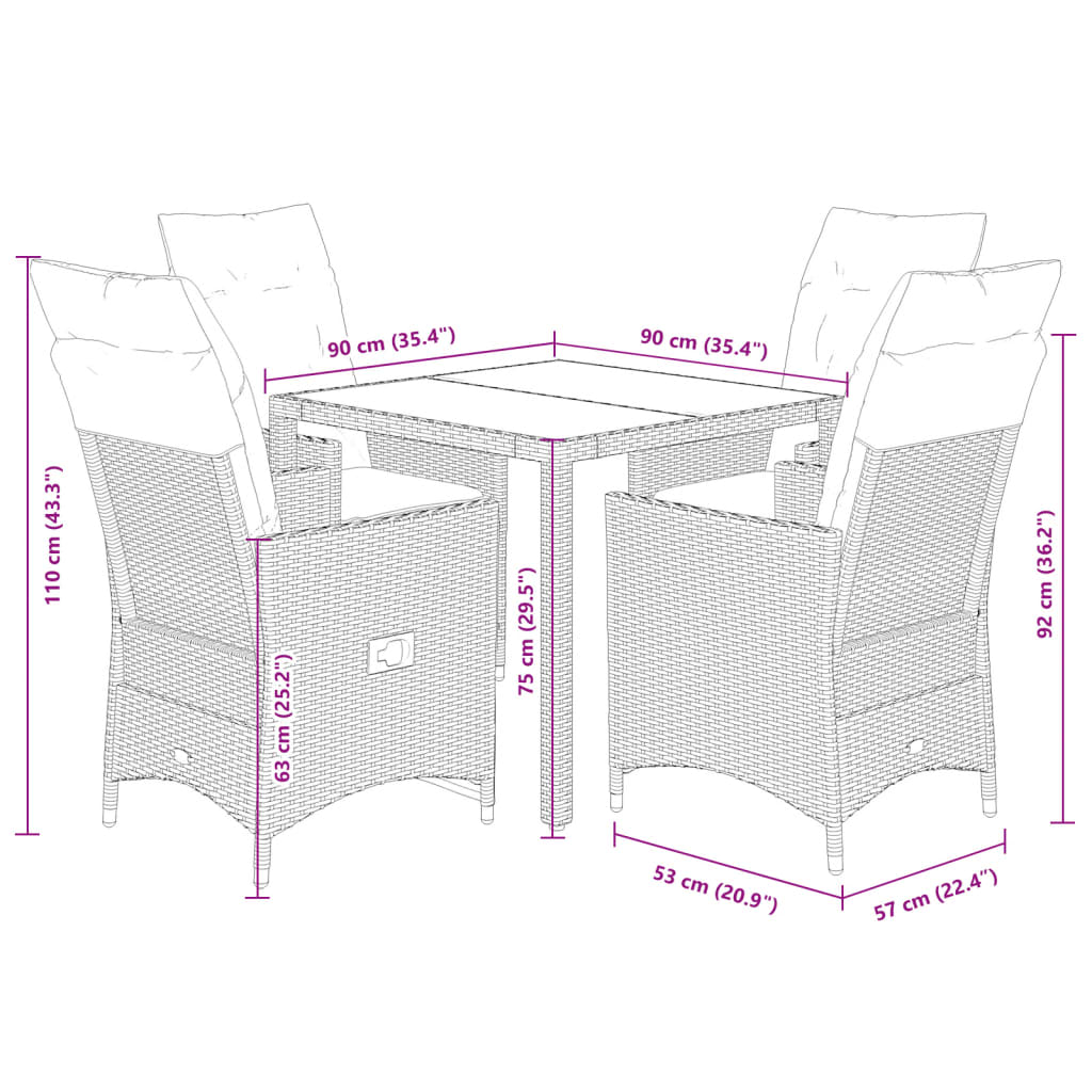 Set mobilier de gradina cu perne, 5 piese, negru, poliratan — imaginea 9